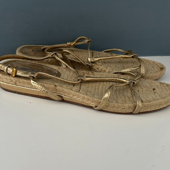 Miu Miu Flat Espadrilles Slingback with Golden Leather Straps – Size 8.5 - Picture 2 of 4